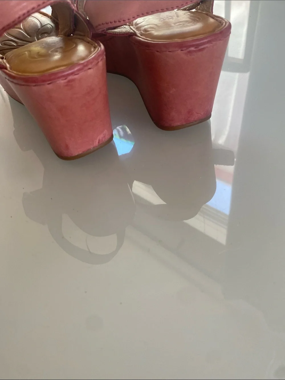 Born leather Pink Wedge Sandals with Buckle Strap